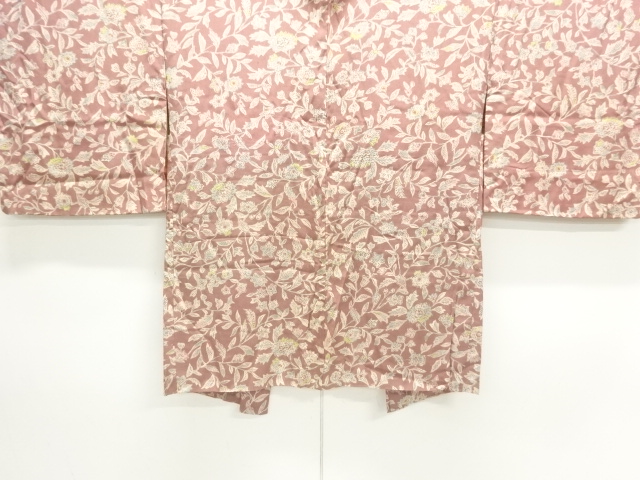JAPANESE KIMONO / ANTIQUE HAORI / SILK / KINSHA / FLORAL PLANTS